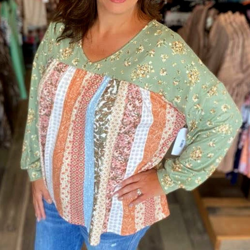 Plus Bohemian Bubble Long Sleeve Top NWT